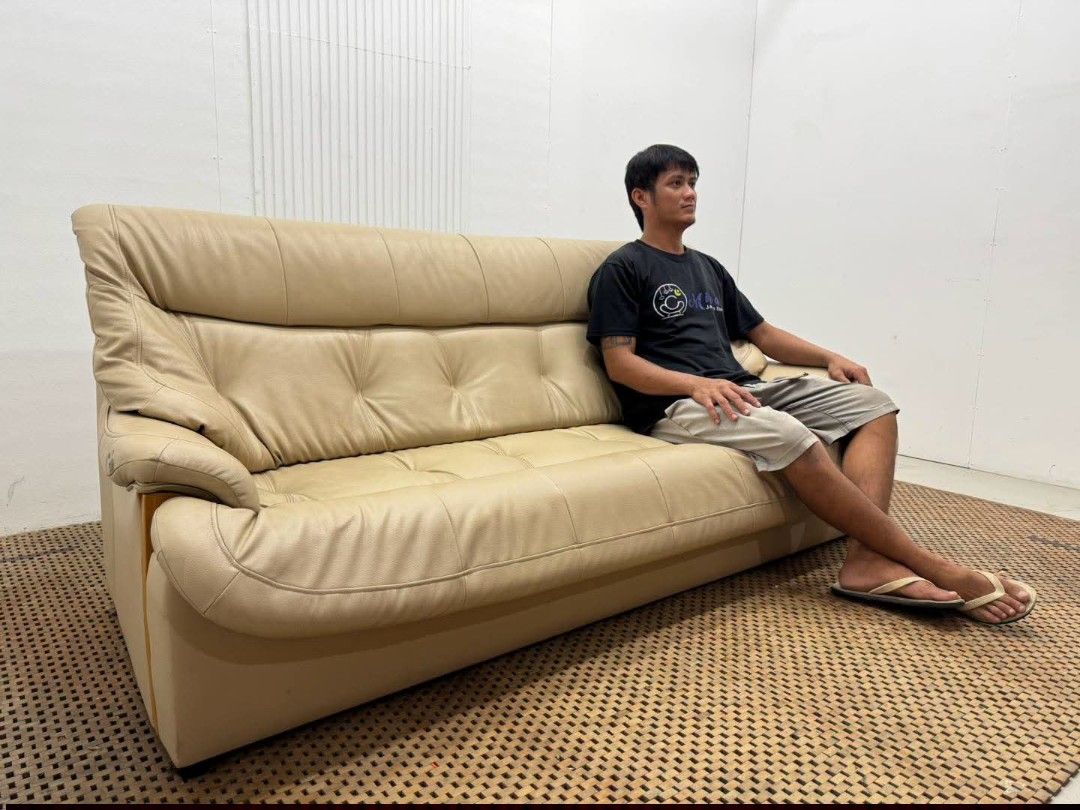 Sofa (Category: Sofas) located in Meycauayan. Submitted by marygracecasimiro (Listing ID 1461590230, Image 3). Description: Cream 3-4 Seater Leather Sofa Price: 16,900 L73.5 x W32.5 x H33/15 In good condition💜💜.
