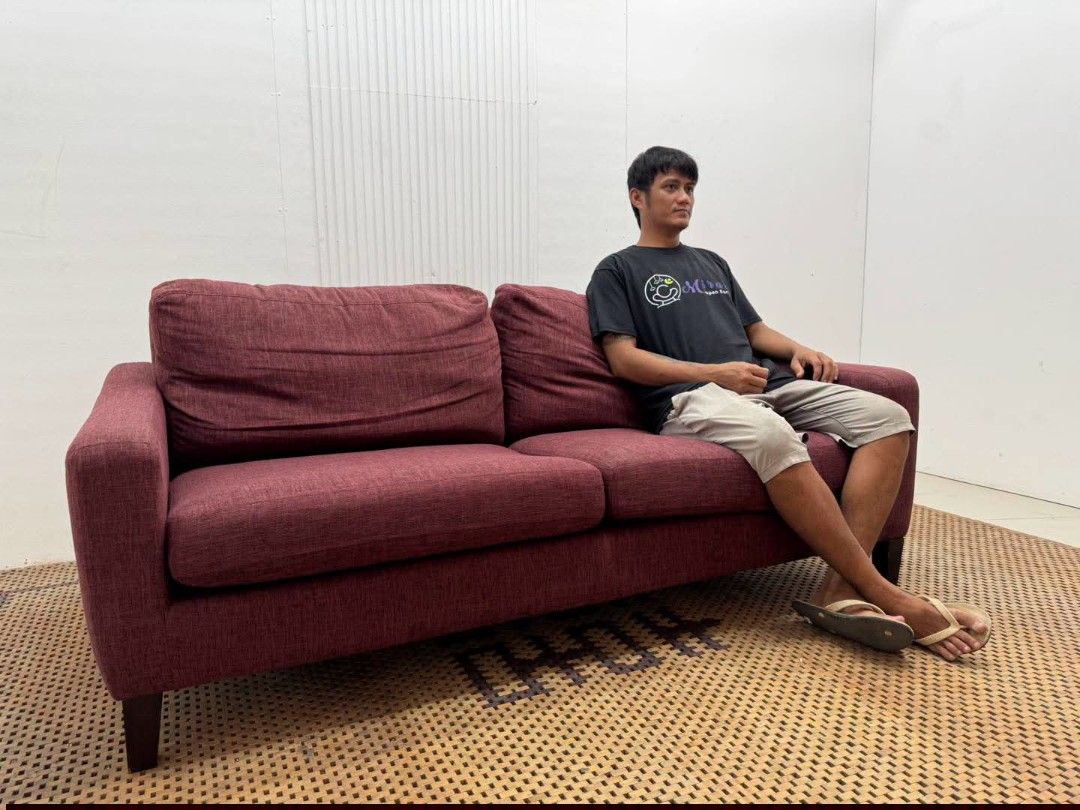 Sofa (Category: Sofas) located in Meycauayan. Submitted by marygracecasimiro (Listing ID 1461797999, Image 3). Description: Modern Fabric 4-Seater Loveseat – Cozy & Stylish Price: 16,500 L70.5 x W32 x H31/17 In good condition💜💜.