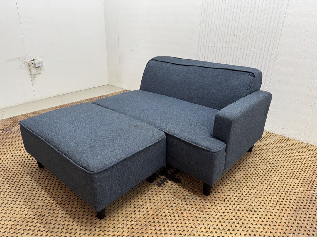 Sofa with ottoman (Category: Sofas) located in Quezon City. Submitted by matetdevis13 (Listing ID 1461794024, Image 3). Description: Scandinavian Fabric 2-3 Seater Sofa with Matching Ottoman Price: 7,500 L63/43 x W31 x H25/14 In good condition Code MJS30-OJ67.