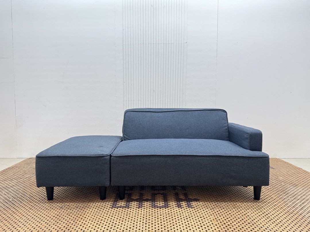 Sofa with ottoman (Category: Sofas) located in Quezon City. Submitted by matetdevis13 (Listing ID 1461794024, Image 1). Description: Scandinavian Fabric 2-3 Seater Sofa with Matching Ottoman Price: 7,500 L63/43 x W31 x H25/14 In good condition Code MJS30-OJ67.