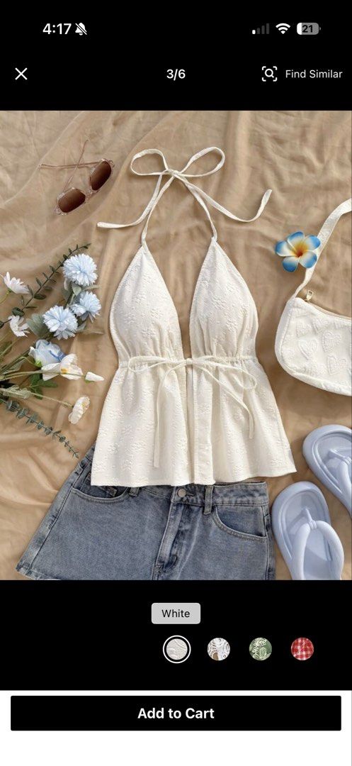 Soleia white self tie babydoll top (Category: Sleeveless) located in Manila. Submitted by tarshiers (Listing ID 1461703255, Image 1). Description: Size Medium Can fit up to bust 39 and waist 34 Self tie .