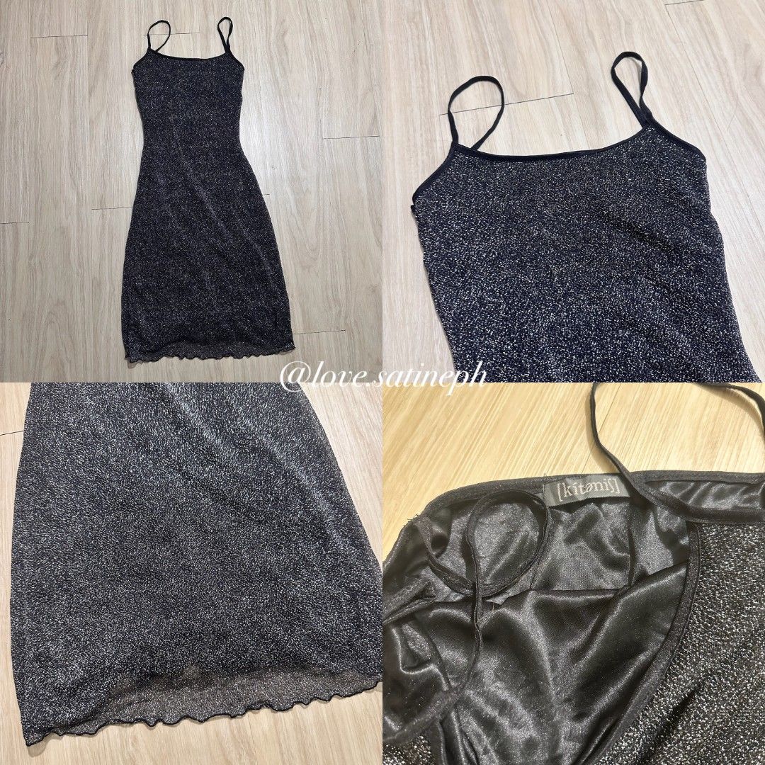 Sparkly Black Spaghetti Strap Mini Dress (Category: Dresses) located in Manila. Submitted by love.satineph (Listing ID 1461605664, Image 3). Description: - Black sparkly mini dress - Spaghetti straps - Lettuce hem detail - Glittery sheen fabric - Flattering fit - Ideal for parties or a night out.