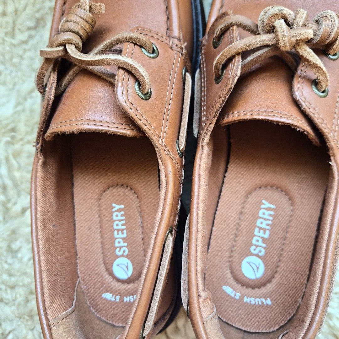 Sperry Brown Leather Boat Shoes (Category: Sneakers) located in Quezon City. Submitted by deng43763 (Listing ID 1461568797, Image 1). Description: - Classic brown leather Sperry boat shoes - Comfortable plush step insole - Durable rubber sole with excellent grip - Lace-up closure for a secure fit - Ideal for casual wear or boating activities.