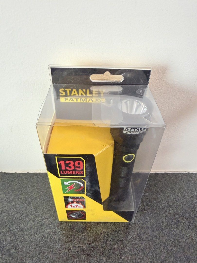 STANLEY FATMAX FLASHLIGHT (Category: Lighting) located in Manila. Submitted by oyeskin (Listing ID 1461571936, Image 2). Description: STANLEY FATMAX 📌 Performance LED Rechargeable Aluminium Flashlight Brightness: 139 Lumens Beam Distance: Up to 213 m Runtime: 1 hour 7 minutes on full power Battery: NiMH Rechargeable (includes mains charging adapter) Build: Durable aluminium body with IPX4 weather resistance ₱3,500 – ₱10,000+ (depending on suppli