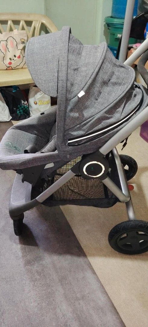 Stokke Stroller - Grey (Category: Strollers) located in Makati City. Submitted by livelion_c59905 (Listing ID 1461573120, Image 1). Description: - Grey Stokke stroller - Secure 5-point harness - Convenient storage basket underneath - Sun canopy for protection - Black wheels - Minor dust on frame and wheels, easily cleaned - Ready for a new loving home.