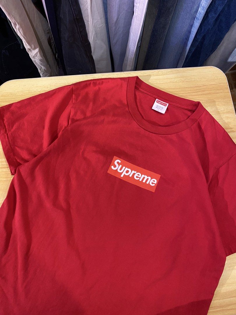 Supreme Red Box Logo T-Shirt (Category: Tshirts & Polo Shirts ) located in Manila. Submitted by thriftvibes324 (Listing ID 1461576454, Image 2). Description: - Classic red Supreme Box Logo Tee - Size: Large (L) - Material: 100% Cotton - Origin: Made in USA - Perfect for everyday wear.
