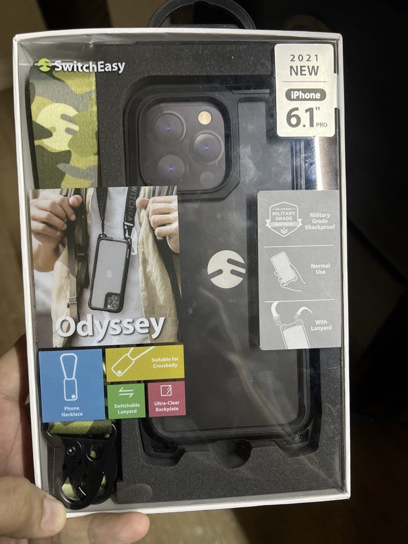 Switch Easy Case for Iphone 13 pro (Category: Cases & Sleeves) located in Makati City. Submitted by kurin777 (Listing ID 1461795693, Image 1). Description: - Brand: SwitchEasy - Model: Odyssey Sport Utility Case - Compatible with: iPhone 13 Pro (6.1-inch) - Color: Camo Green - Protection: Military-grade shockproof - Features: Multi-function lanyard (phone necklace/crossbody), Ultra-clear backplate - Material: PC, Aluminum, TPU (3-in-1 design) - C
