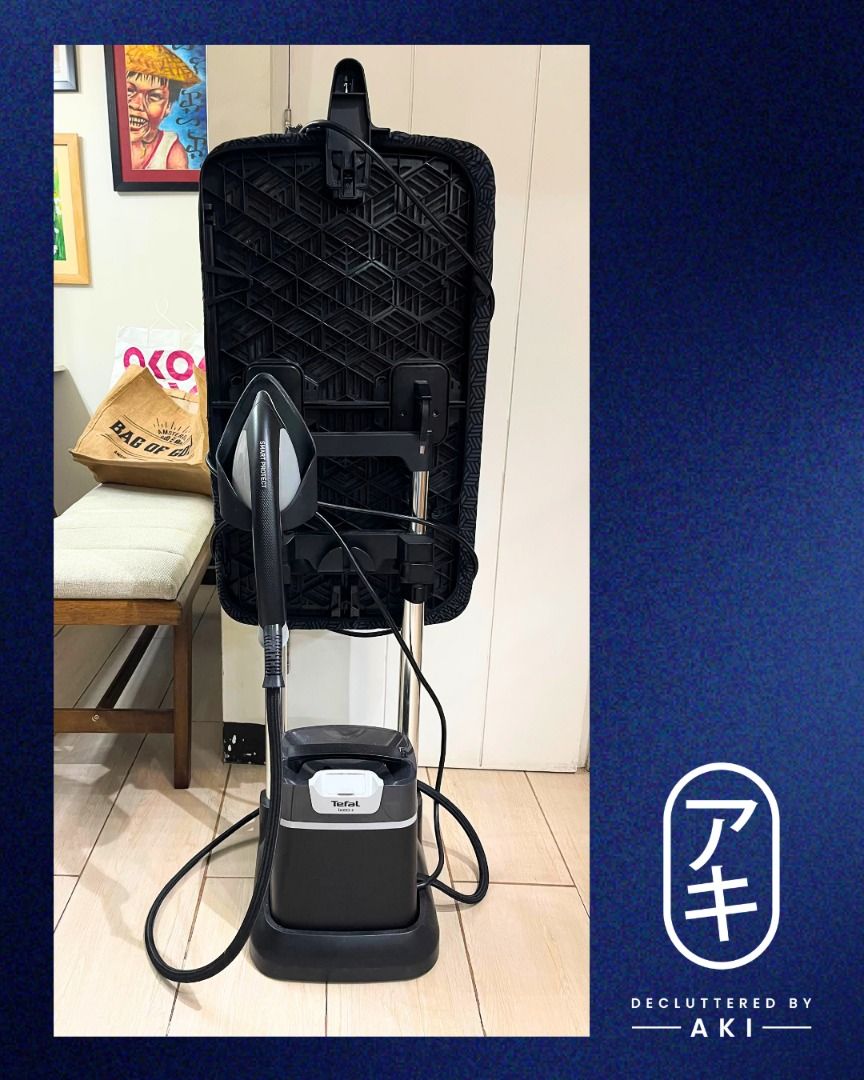 Tefal Garment Steamer with Board (Category: Irons & Steamers) located in Pasig City. Submitted by akinilloyatco (Listing ID 1461590479, Image 2). Description: - Vertical garment steamer for quick clothing refreshes. - Features a convenient built-in ironing board. - Easy to use and store, perfect for busy lifestyles. - 'Smart Protect' feature on the iron for safety and efficiency. - Comes complete with power cord and water tank. - Ready to find a 