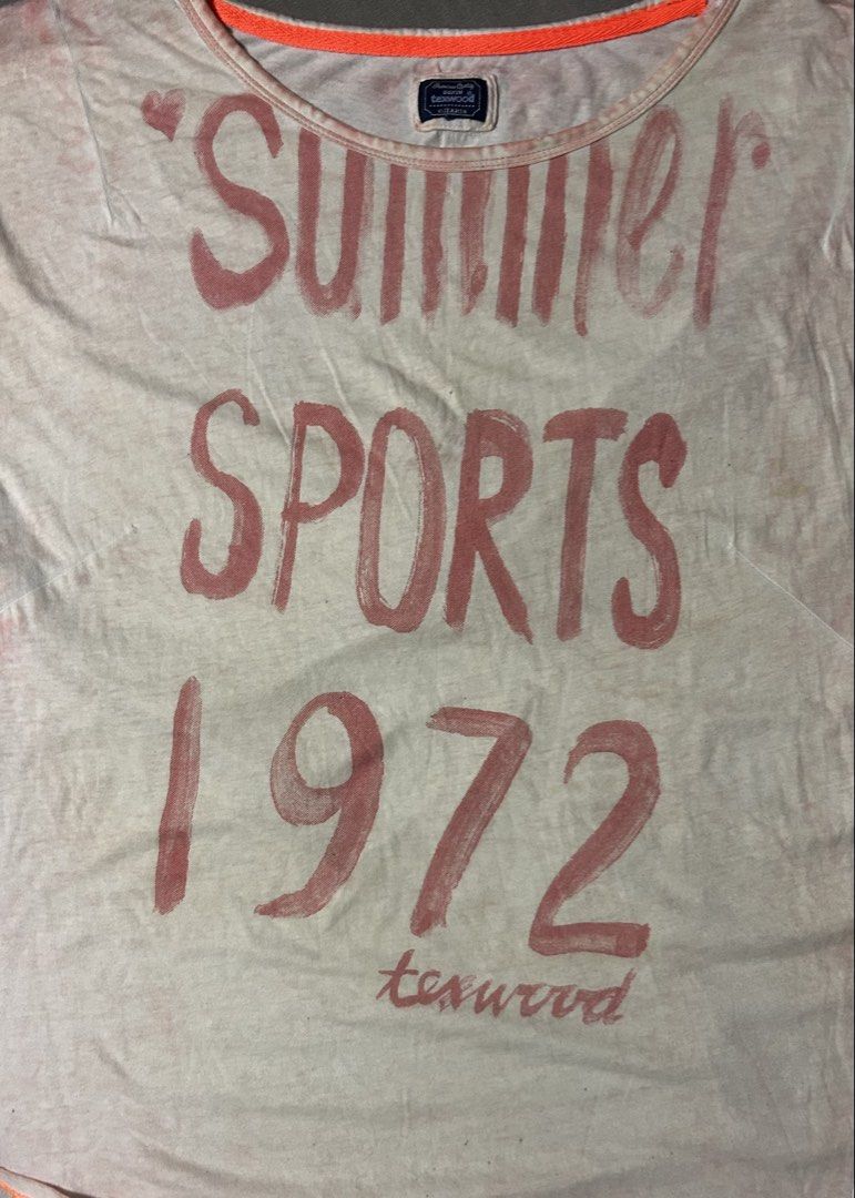 TEXWOOD (Category: Shirts) located in Davao. Submitted by sart0ria85 (Listing ID 1461715304, Image 3). Description: A peach tshirt with a grafitti logo of 1972. 100%COTTON LABEL IS REMOVED. LARGE. Size 8.
