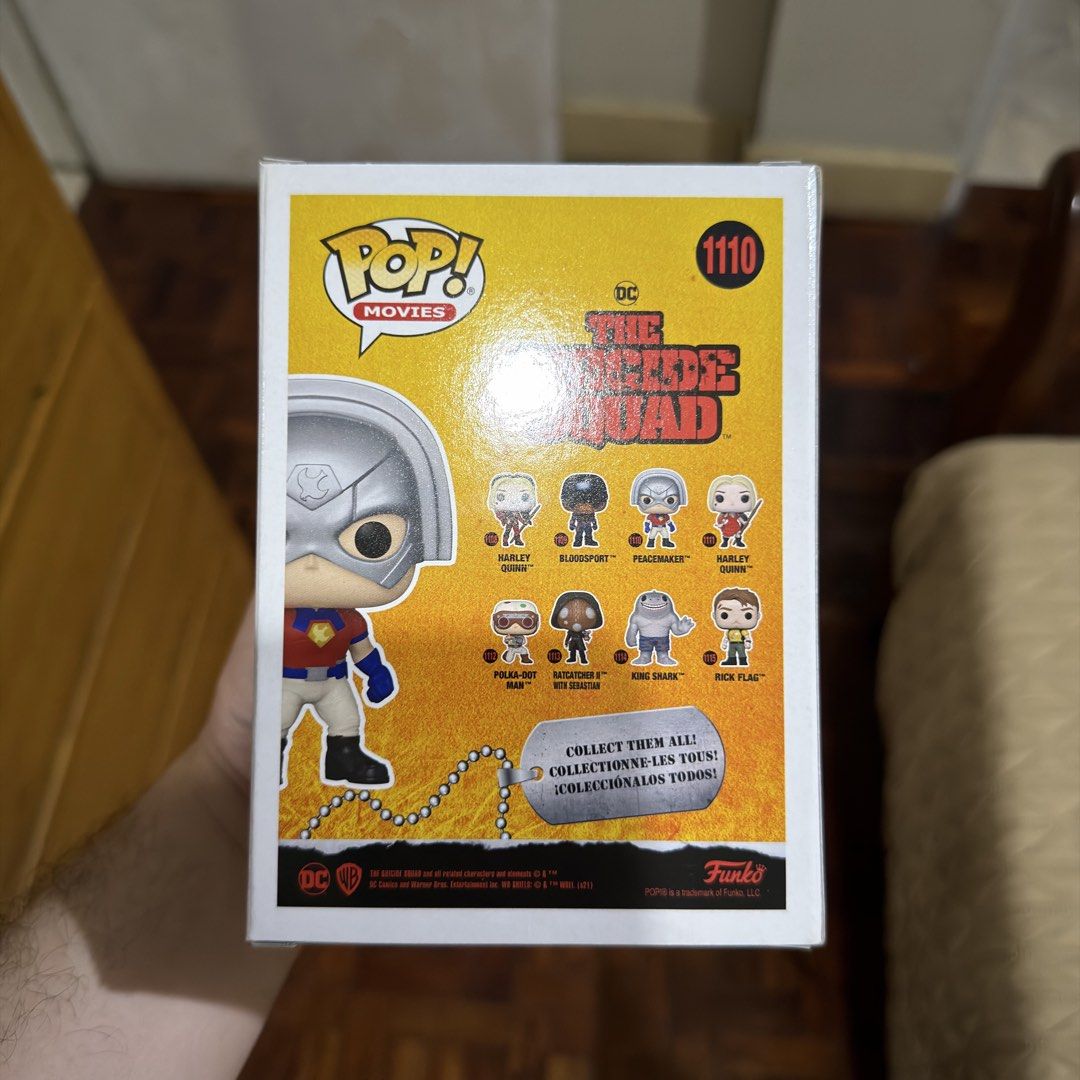 The Suicide Squad Peacemaker Funko Pop (Category: Figurines & Statues) located in Pasig City. Submitted by kingclutter (Listing ID 1461738037, Image 3). Description: With soft protector. Box conditions in the pics..
