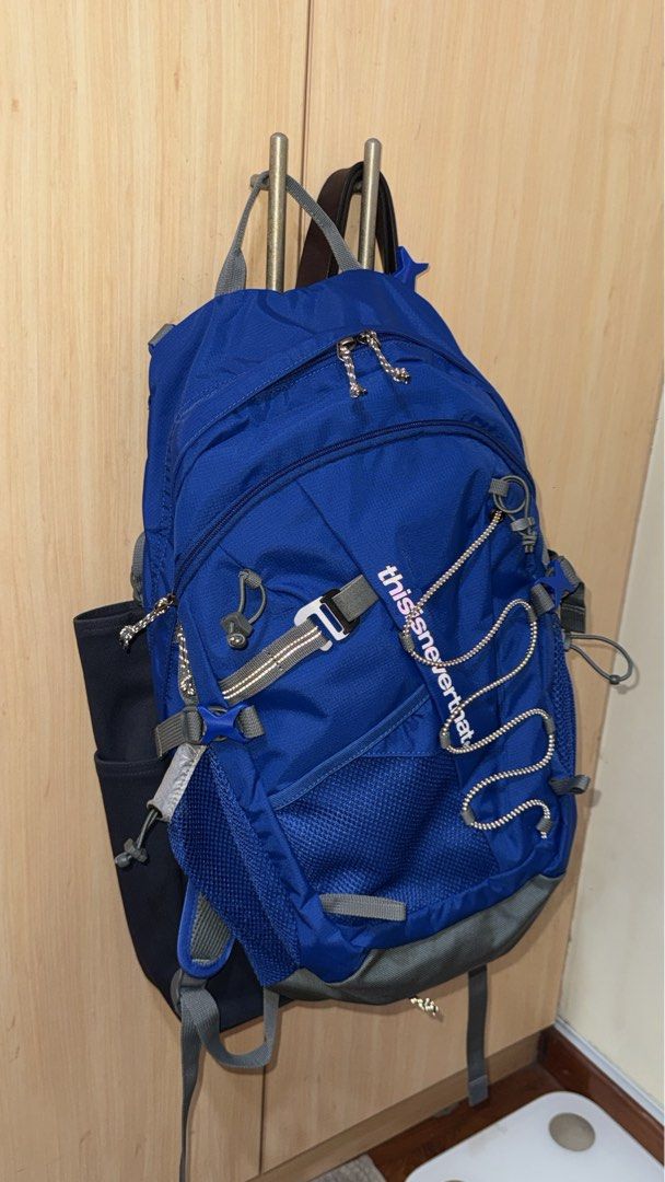 thisisneverthat Backpack (Category: Backpacks) located in Singapore. Submitted by samagksan (Listing ID 1461618060, Image 1). Description: - Brand: thisisneverthat - Color: Blue - Features: Multiple pockets for organization - Side Pockets: Mesh - Front Compartment: Zip closure - Reflective Details: On cords and straps - Ideal for: School, day trips.