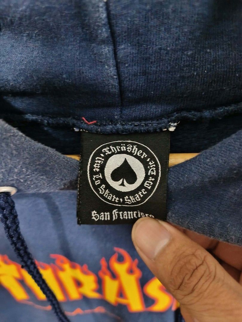 Thrasher Magazine Flame Logo Hoodie (Category: Hoodies) located in Manila. Submitted by temetrius_husslin (Listing ID 1461743486, Image 2). Description: - Classic Thrasher Magazine hoodie - Iconic flame logo on the front - Navy blue color - Pullover style with front pocket - Great for everyday wear.