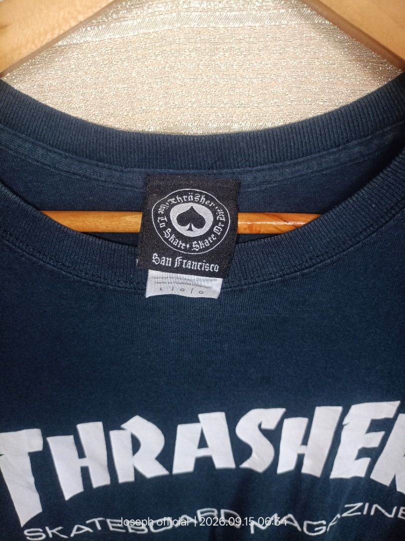 Thrasher Skate Mag T-Shirt (Category: Tshirts & Polo Shirts ) located in Caloocan City. Submitted by kingjose_16 (Listing ID 1461794322, Image 2). Description: - Classic Thrasher Skate Mag T-shirt - Color: Dark Navy Blue - Size: Large (L) - Perfect for skaters and fans - Iconic streetwear piece.