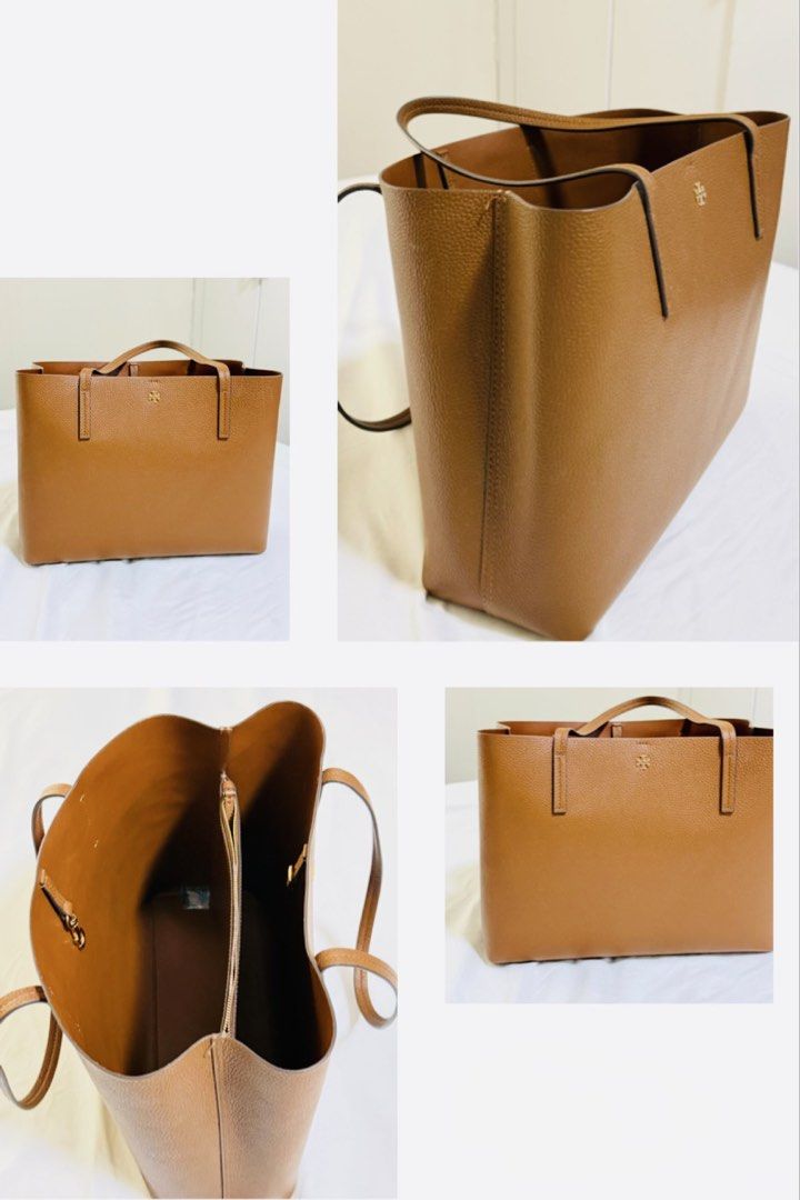 Tory Burch Pebbled Leather Tote Bag (Category: Tote Bags) located in Mandaluyong City. Submitted by jed117 (Listing ID 1461620087, Image 2). Description: - Brown pebbled leather tote - Gold-tone hardware - Interior zip pocket and two slip pockets - Spacious, perfect for work or weekends.