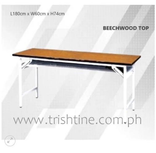TRT-009 | Foldable Training Table (Category: Office Furniture & Fixtures) located in Caloocan City. Submitted by jimkirt.tristine.ph (Listing ID 1461617618, Image 1). Description: Dimension: L180 x W60 x H74 cm Material: HPL tabletop, Steel Legs *flat edge *with second layer Finish: Beechwood DISCLAIMER: PRICE IS FOR POSTING PURPOSES ONLY.