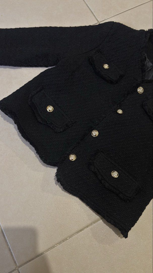 Tweed Jacket (Category: Coats, Jackets and Outerwear) located in Manila. Submitted by _maisonseconde (Listing ID 1461698799, Image 1). Description: Tweed Jacket in Black -w/ Jewelry Button - w/ lining from Bangkok Size: Large MOP - BP1/Shope3Pay MOD - same day delivery (based fr Pasay) Message for Inquiries :) .