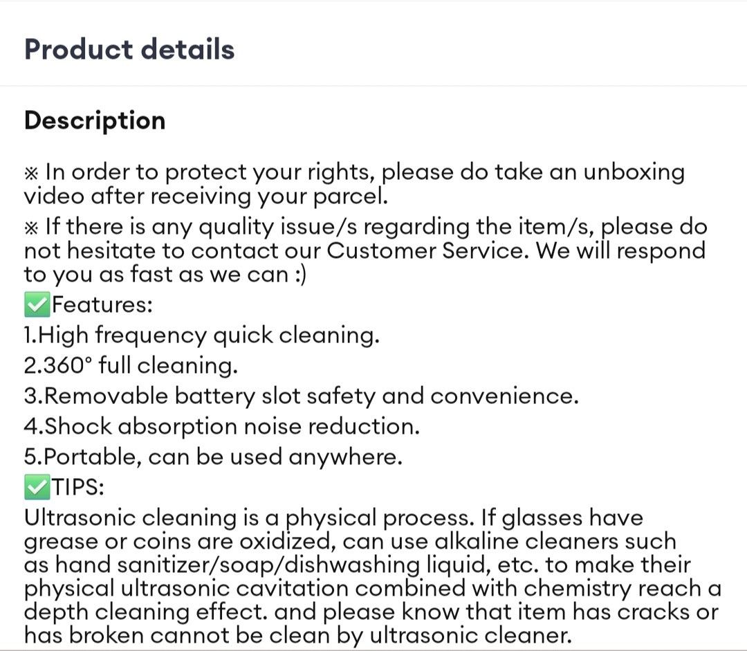 ULTRASONIC (Category: Sanitary Hygiene) located in Mandaluyong City. Submitted by topsessentials (Listing ID 1461593385, Image 3). Description: Product details Description x In order to protect vour riahts, please do take an unboxing video after receiving your parcel. x If there is any quality issue/s regarding the item/s, please do not hesitate to contact our Customer Service. We will respond to you as fast as we can : ‣ Features: 1.High frequen