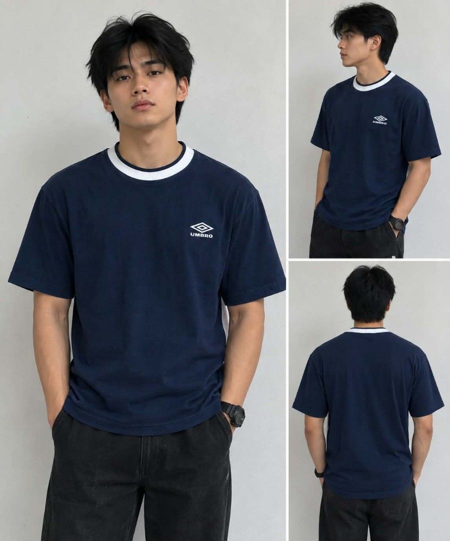 UMBRO VINTAGE CONTRAST COLLAR TEE (Category: Tshirts & Polo Shirts ) located in Mexico. Submitted by thethrift010203 (Listing ID 1461653773, Image 1). Description: LEGIT/AUTHENTIC UMBRO VINTAGE CONTRAST COLLAR TEE Color : NAVY BLUE Fabic : 82% Cotton 18% Polyester Size on Tag: MEDIUM Kasya sa MEDIUM to LARGE FIT XL Sobrang ganda,Comfortable, Width : 24 Length : 29.4 Condition : Excellent Condition Issue : Cut tag MOP :GCASH Ship via J&T Price : ₱
