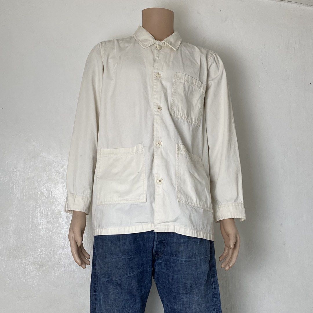 Universal Threads 🧥| Off-White Utility Chore Jacket (Category: Coats, Jackets and Outerwear) located in Bulacan. Submitted by orc.ph (Listing ID 1461712683, Image 2). Description: Universal Threads 🧥| Off-White Utility Chore Jacket Material Used: 100% Cotton •Off-White •Oversized •Multi-Pocket Layer •Full Button Down Closure •Chore •Heavyweight •Casual Wear Size: 2XL Width: 26 Length: 29 Used Condition. Minor Visible Issue. ISSUE: Un/Washable S