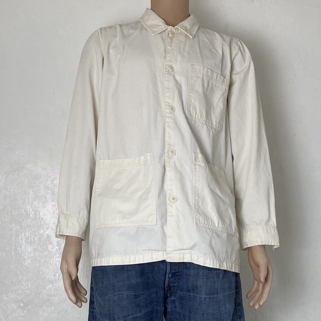 Universal Threads 🧥| Off-White Utility Chore Jacket (Category: Coats, Jackets and Outerwear) located in Bulacan. Submitted by orc.ph (Listing ID 1461712683, Image 3). Description: Universal Threads 🧥| Off-White Utility Chore Jacket Material Used: 100% Cotton •Off-White •Oversized •Multi-Pocket Layer •Full Button Down Closure •Chore •Heavyweight •Casual Wear Size: 2XL Width: 26 Length: 29 Used Condition. Minor Visible Issue. ISSUE: Un/Washable S