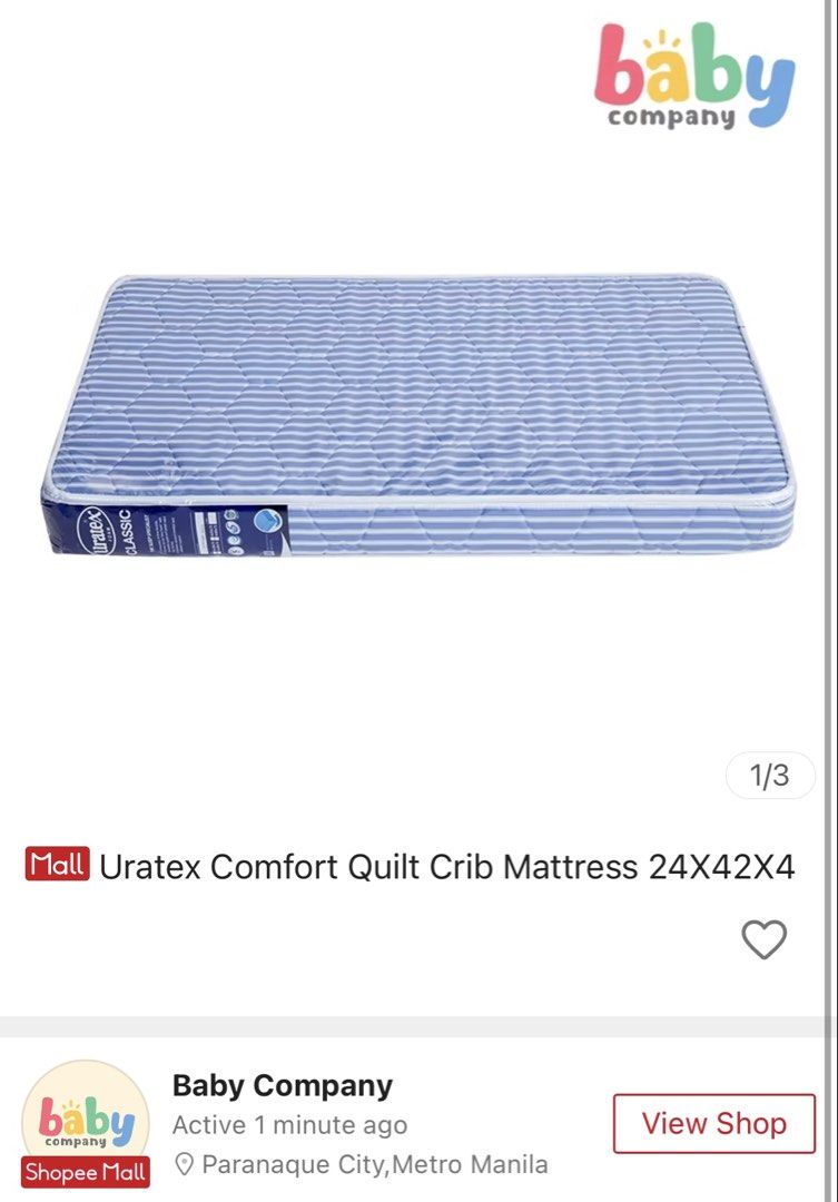 Uratex Baby Crib Mattress (Category: Children's Beds) located in Taguig. Submitted by mairiedemontrouge (Listing ID 1461601973, Image 3). Description: Uratex Baby Crib Mattress 24 x 42 x 4 in Fits an Apruva and Graco pack & play crib High quality foam Free mattress covers Regularly cleaned, no stains Used for less than a year only RFS: Outgrown .
