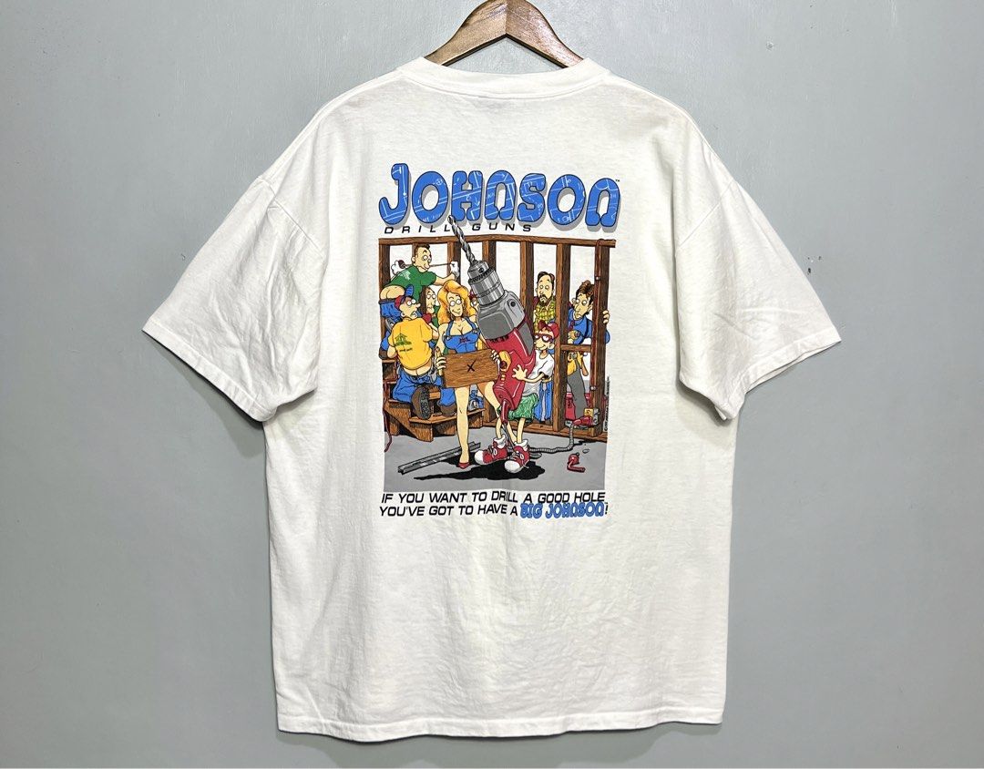 VINTAGE 90’S HUMOR TEE BIG JOHNSON (Category: Tshirts & Polo Shirts ) located in Bulan. Submitted by moonfindsthrifteditems (Listing ID 1461722257, Image 1). Description: OFFICIAL TAG XXL (24.5x29) DATED 1994 SINGLES ATW CLAIM 2,000.