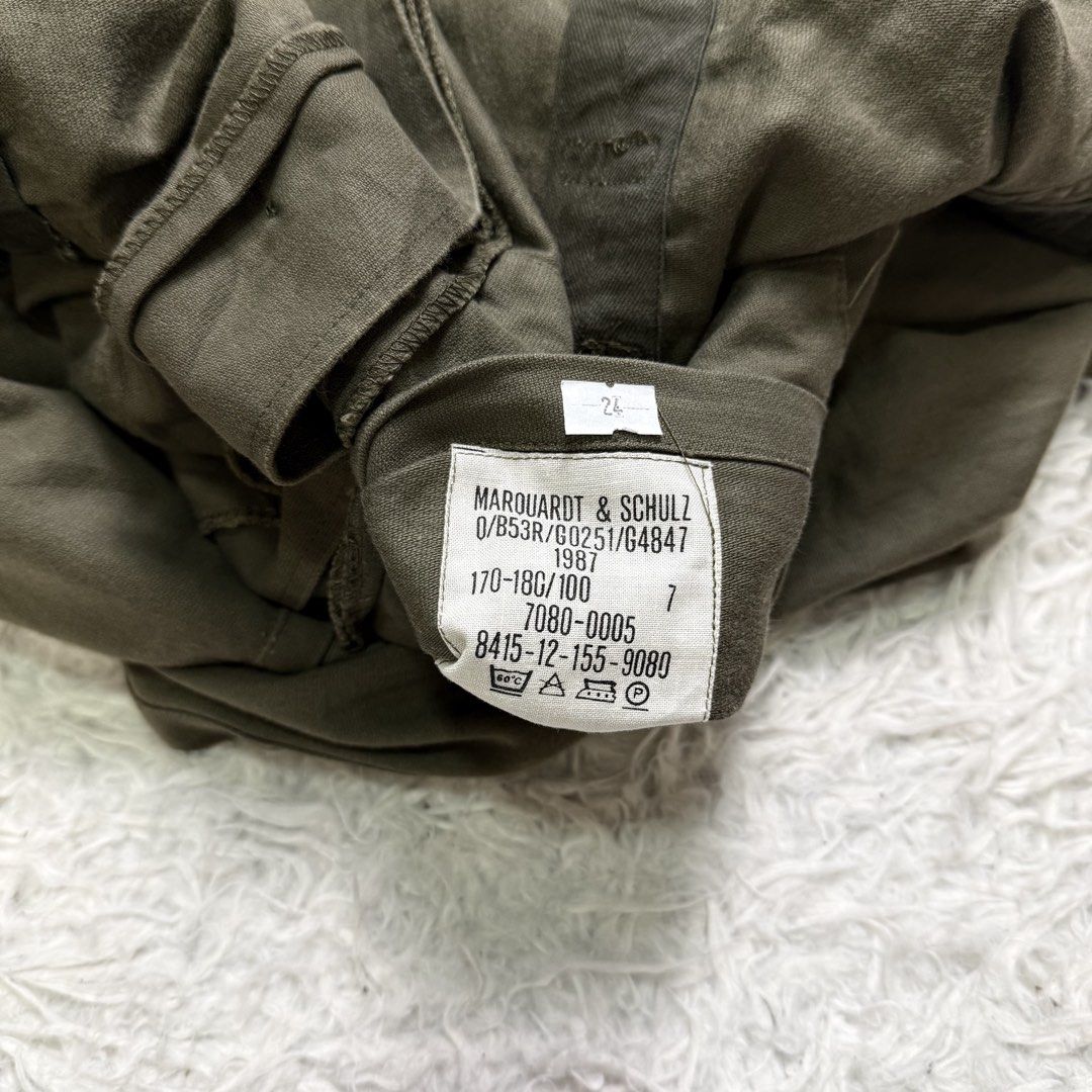 Vintage army / military (Category: Coats, Jackets and Outerwear) located in Baguio. Submitted by sellingtonshop (Listing ID 1461591766, Image 3). Description: r24. 1987 Marquardt and Schulz German Army moleskin jacket Size: 7 on tag fits XL Dimes: 30*23.5 Condition: very good Issue: stain on chest Mine: 1080 Steal: 1280 Grab: 1480.