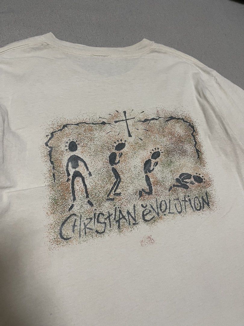 Vintage Christian Tee (Category: Tshirts & Polo Shirts ) located in Bulacan. Submitted by sanjisthrift (Listing ID 1461623249, Image 3). Description: Size Medium Width 19 Length 30 Well Used 8/10 Stains.