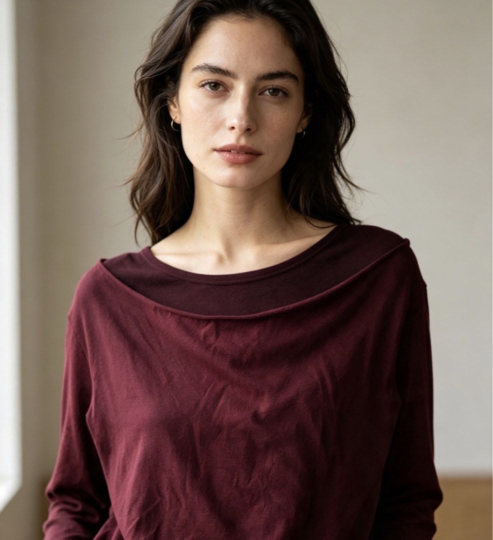 Vintage Dries Van Noten Sweater (Category: Longsleeves) located in Binangonan. Submitted by ininnep (Listing ID 1460636718, Image 3). Description: Interest check? 5K SHIPPED OR UR BEST OFFER Dries Van Noten Burgundy - asymmetrical off-the-shoulder long-sleeve top with layered contrast fabric detail. Size Medium on Tag DM if interested..