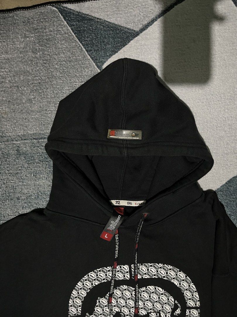 Vintage Ecko Function Black Hoodie Rhino Logo (Category: Coats, Jackets and Outerwear) located in Cabanatuan. Submitted by nik.ko (Listing ID 1461746631, Image 3). Description: Vintage Ecko Function black hoodie Size L on tag Lenght 28 Width 25 Sleeve 23 Color rate 9.5/10 Excellent condition Issues stitching see photos Nueva ecija Price 2500 + sf j&t.