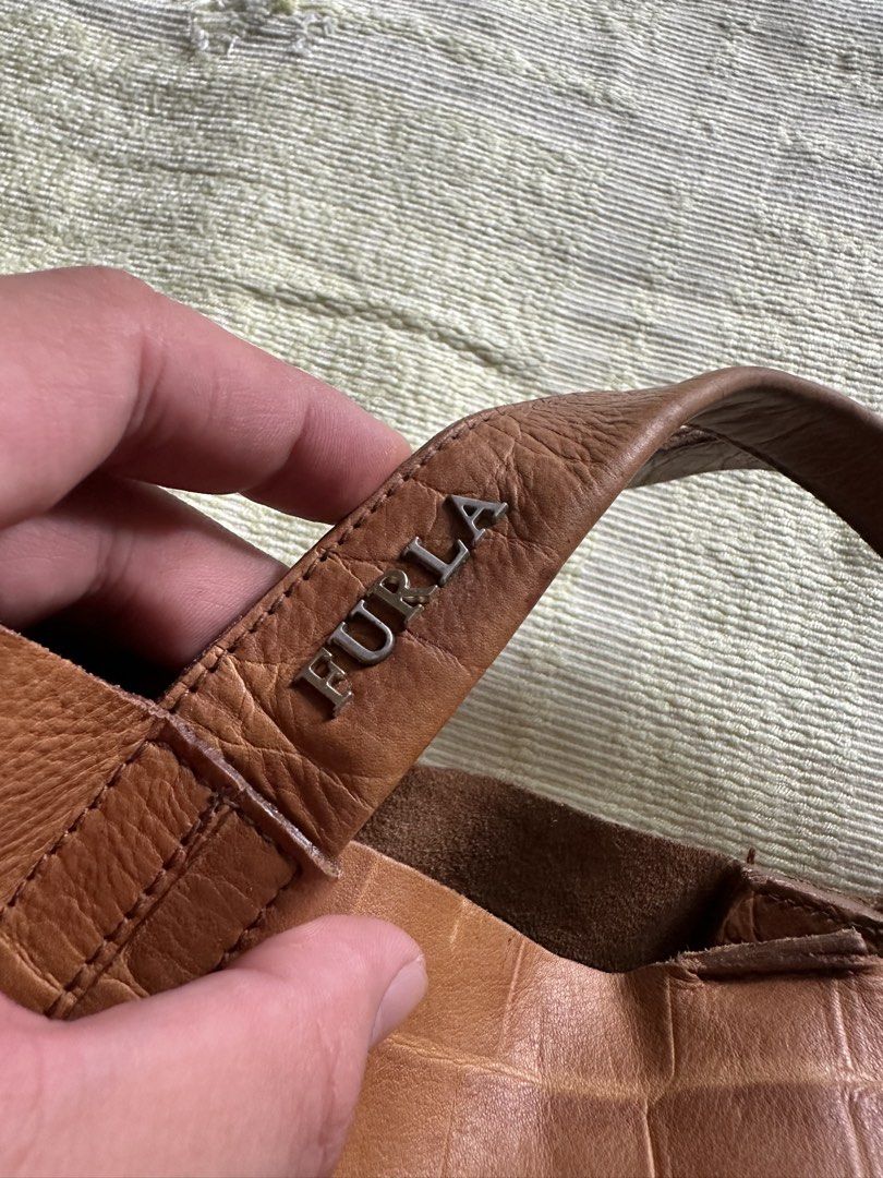 Vintage Furla Croc Embossed (Category: Luxury Bags & Wallets) located in Lipa City. Submitted by bagabonds (Listing ID 1461616459, Image 2). Description: - Golden Brown Color - Handbag/Top Handle Style Can send more photos :).