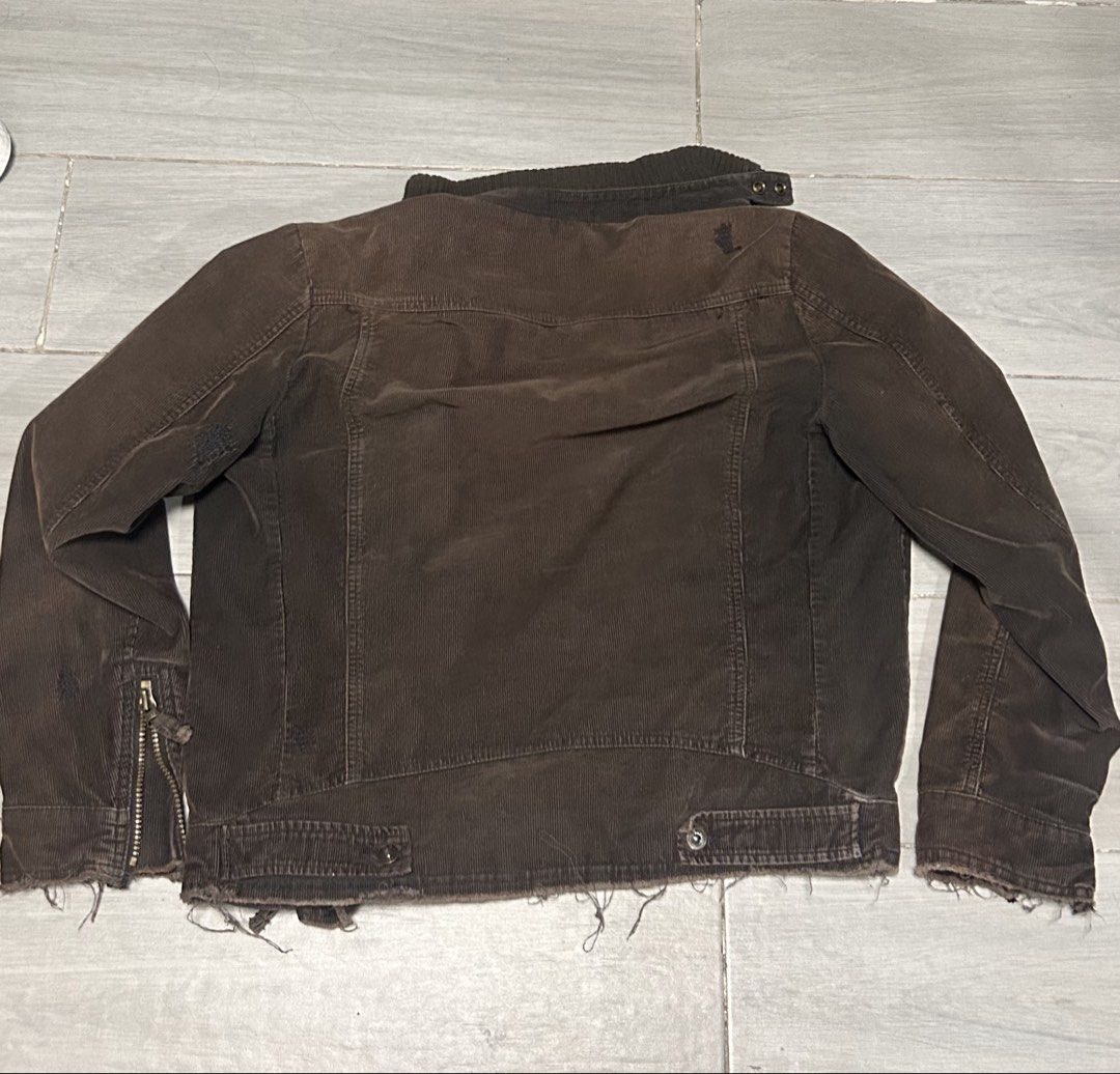 Vintage Red Squad Corduroy Biker/Bomber Jacket (Category: Coats, Jackets and Outerwear) located in Manila. Submitted by tryingtoarchivemaybe (Listing ID 1461667854, Image 2). Description: Early 2000s brand Corduroy, has a feature where u can make it look like a biker jacket Indicated as Small but fits a Medium Distressed at the ends, otherwise good condition Plaid inner lining Vintage.