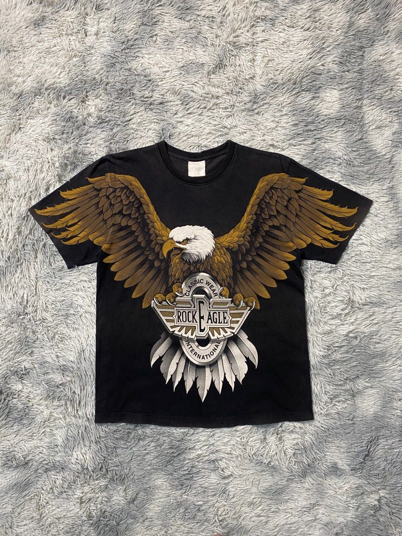 Vintage Rock Eagle Mega Print Shirt (Category: Tshirts & Polo Shirts ) located in Solano. Submitted by solothrifting (Listing ID 1461565675, Image 1). Description: Vintage Rock Eagle Mega Print Shirt Condition: 8.5/10 vintage condition Size on tag: Fits L.