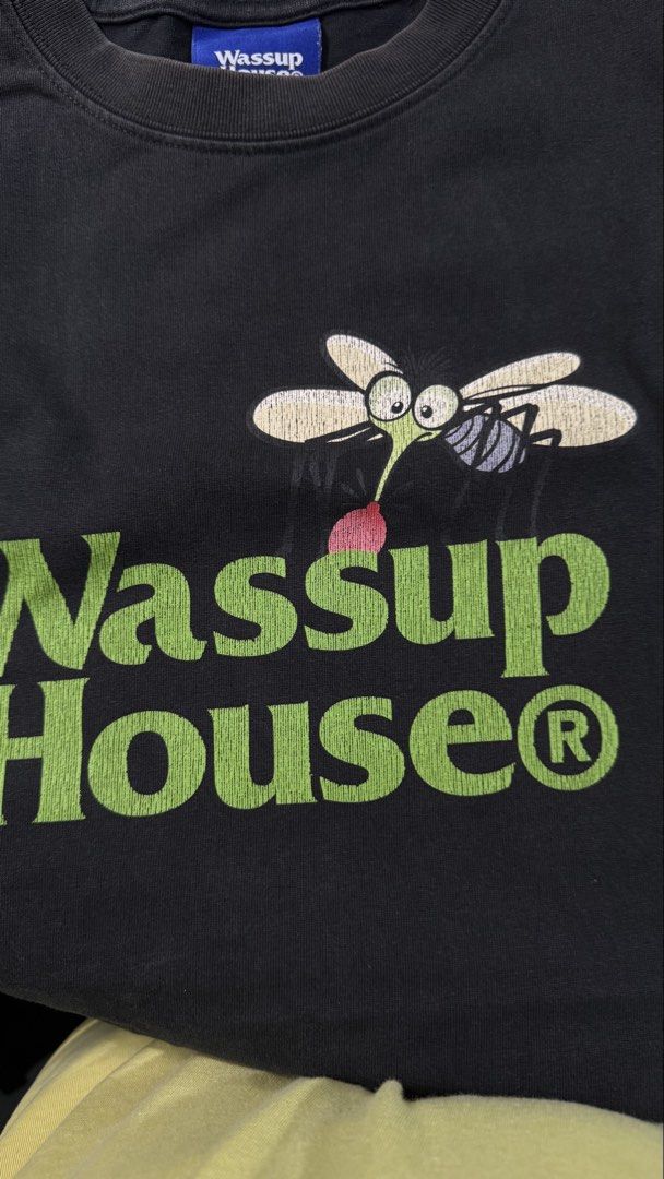 Wassup House (Category: Tshirts & Polo Shirts ) located in Lipa City. Submitted by scrap.threads (Listing ID 1461719016, Image 3). Description: Item: Wassup House Price: 350 Dimes: Width - 23 Length - 29 Issue: hairline cracks sa print Lipa City Ship via J&T (Shouldered by buyer) Payment via Gcash ***Notice*** Color may vary due to lighting. Payment first. Item/s are thrifted or used condition unless stated otherwise. Please manage your expectati