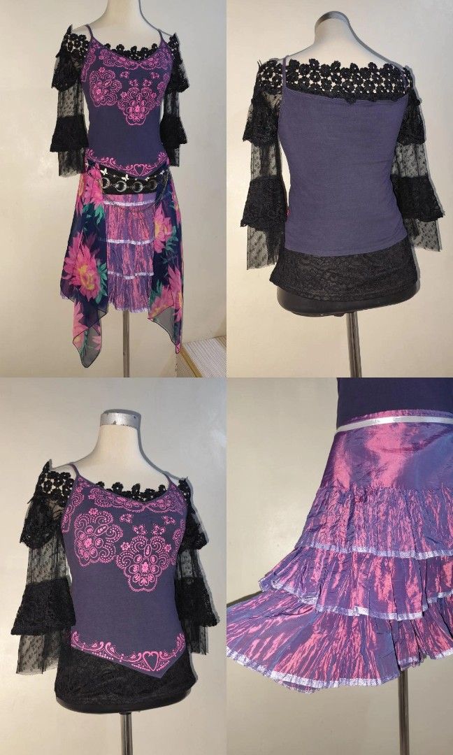 Whimsy goth SET (Category: Sets or Coordinates) located in Manila. Submitted by meowl_vault (Listing ID 1461719136, Image 2). Description: 300 each set 700 accessories not included 4 Items. Size: S—M 2 tops 1 scarf & skirt.