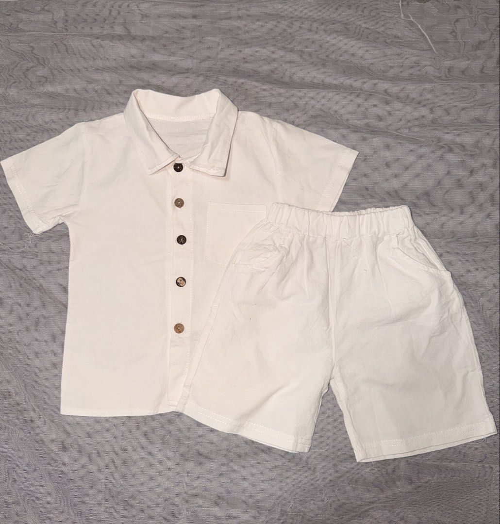 White Polo Terno (Category: Babies & Kids Fashion) located in Caloocan City. Submitted by mrynn_declutter (Listing ID 1461622877, Image 1). Description: Summer White Polo Terno Fits 3-4 years old Shein.