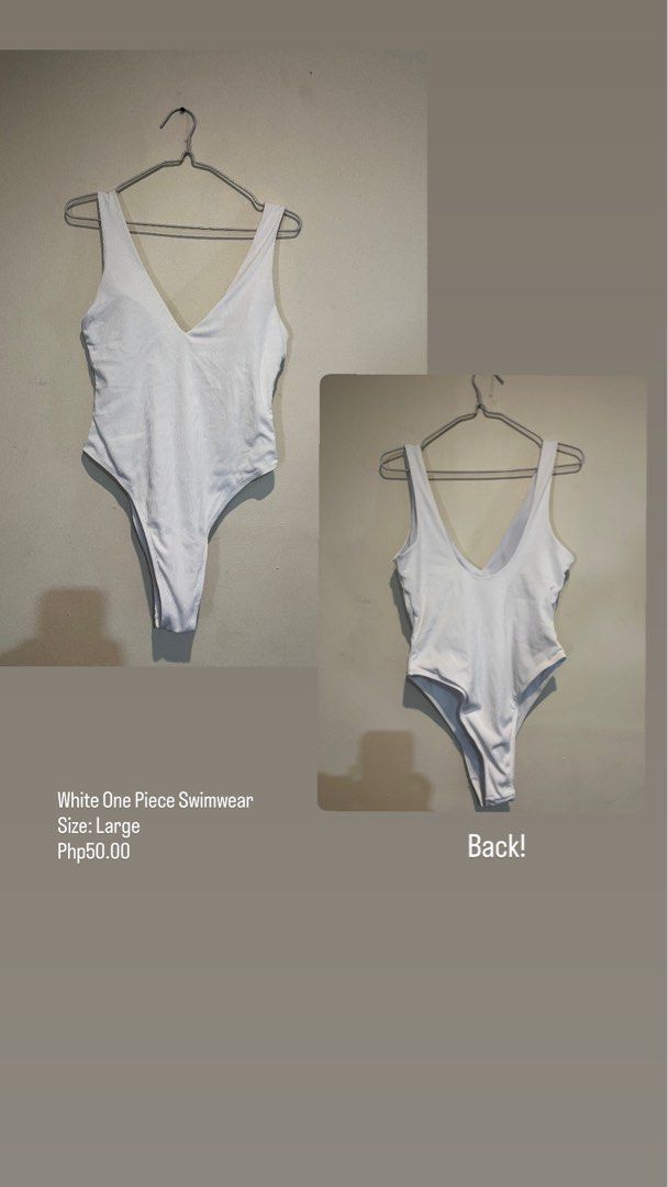 White Ribbed V-Neck One Piece Swimsuit (Category: Bikinis & Swimsuits) located in Caloocan City. Submitted by towtsph (Listing ID 1461595988, Image 3). Description: - Classic white one-piece swimsuit - Ribbed texture for a chic look - Flattering deep V-neckline - High-cut leg design - Perfect for beach or pool days - Comfortable and simple design.