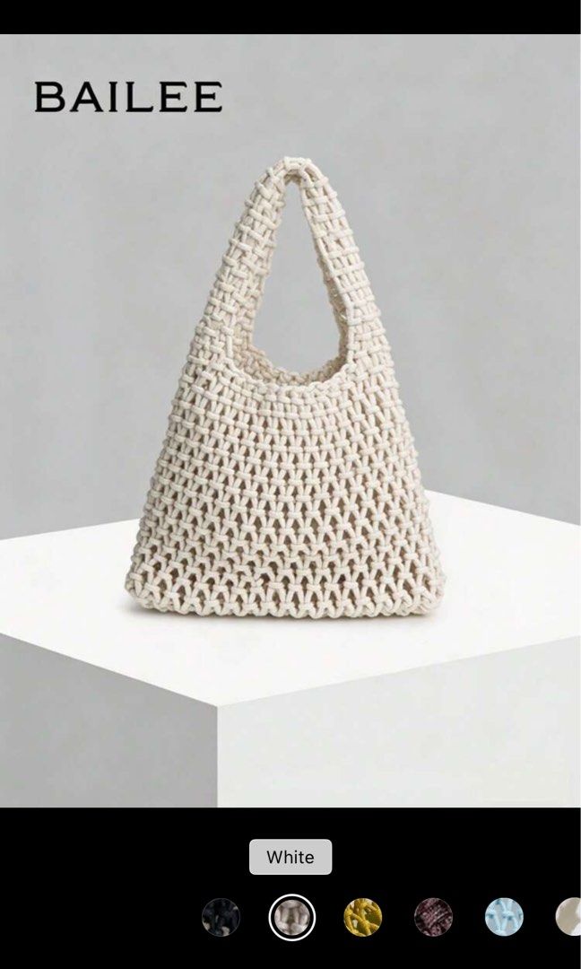 White Woven Beach Bag (Category: Tote Bags) located in Manila. Submitted by urpradabae (Listing ID 1461698764, Image 1). Description: Never been used!!! Bought it for a beach trip pero ‘di umabot lol.