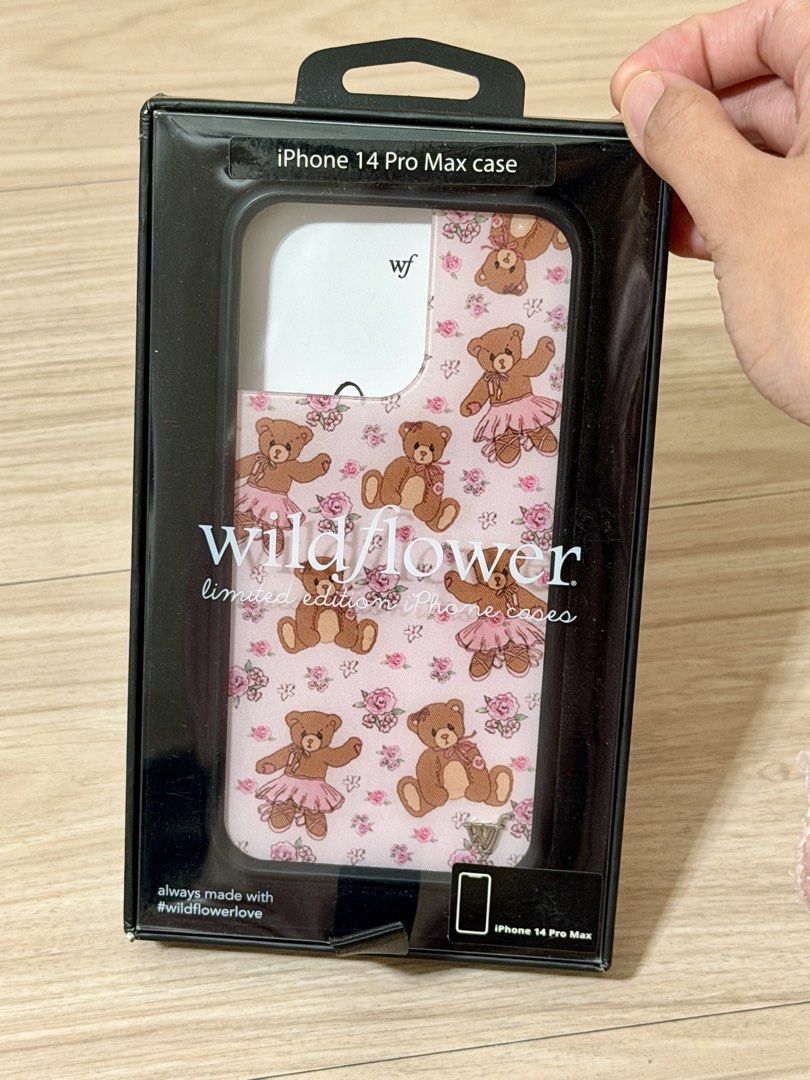 Wildflower iPhone 14 Pro Max Case (Category: Cases & Sleeves) located in Manila. Submitted by carad__ (Listing ID 1461725148, Image 1). Description: - Brand: Wildflower - Model: iPhone 14 Pro Max - Design: Limited edition teddy bears in ballet tutus with pink roses - Condition: Excellent - Style: Cute, whimsical, feminine.