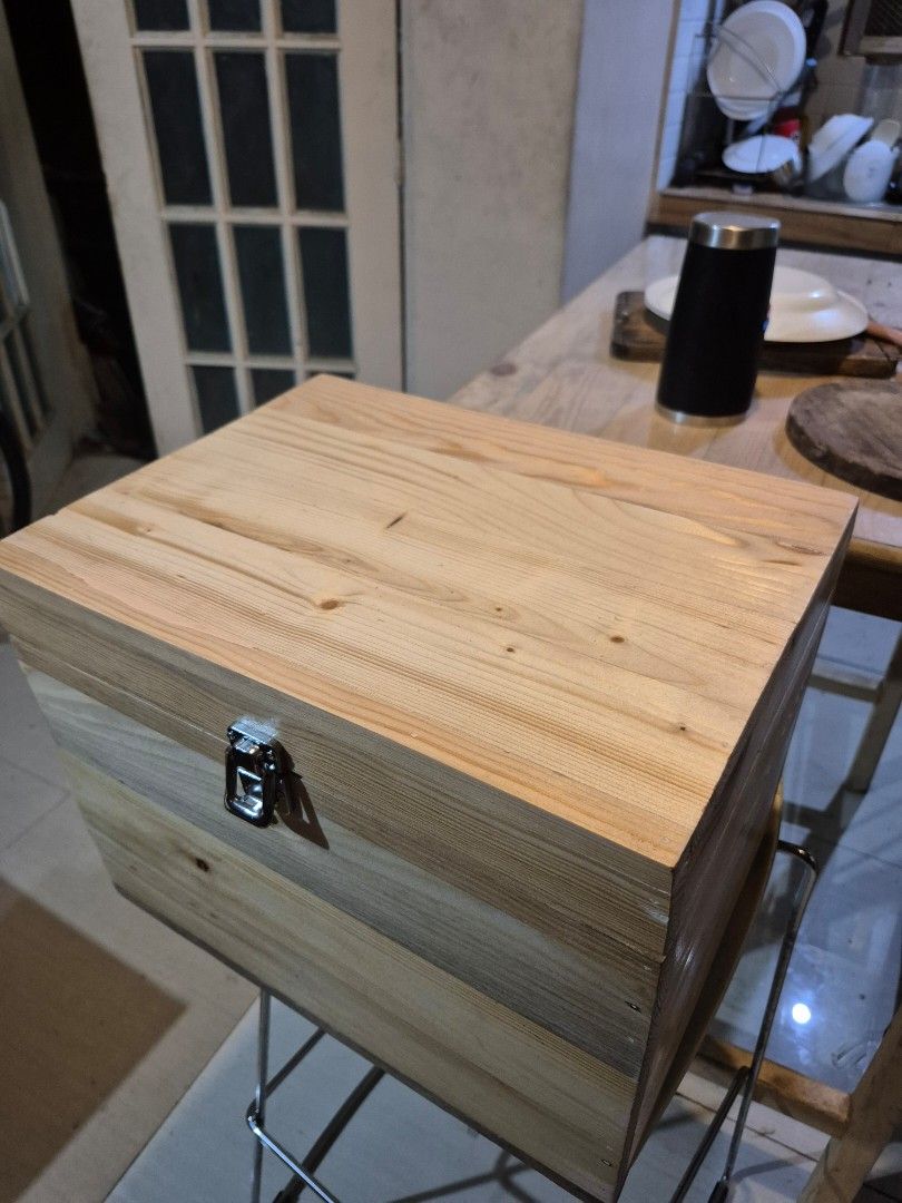 Wooden storage box (Category: Wine Cellar & Storage) located in Manila. Submitted by maricrafts.trading (Listing ID 1461646578, Image 2). Description: 📦 Wooden Storage Box Price List • 14 × 10 × 10 inches — ₱850 • 16 × 12 × 12 inches — ₱1,350 • 18 × 16 × 16 inches — ₱1,950 • 20 × 20 × 20 inches — ₱2,850 Made to order Included: • Solid 0.5" pinewood panels • Metal hinges & latch • Smooth sanded finish • Protective top coat Customization Available