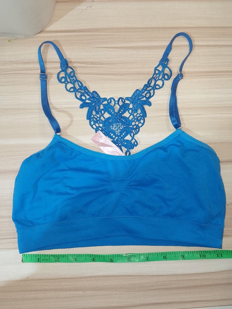 XS TO MEDIUM Blue Lace Back Bralette NOT PADDED (Category: Undergarments & Loungewear) located in Manila. Submitted by truecrystal-1407 (Listing ID 1461575862, Image 1). Description: - Comfy blue seamless bralette - Features pretty lace detail on back straps - Adjustable straps for a perfect fit - Ideal for everyday wear or lounging.