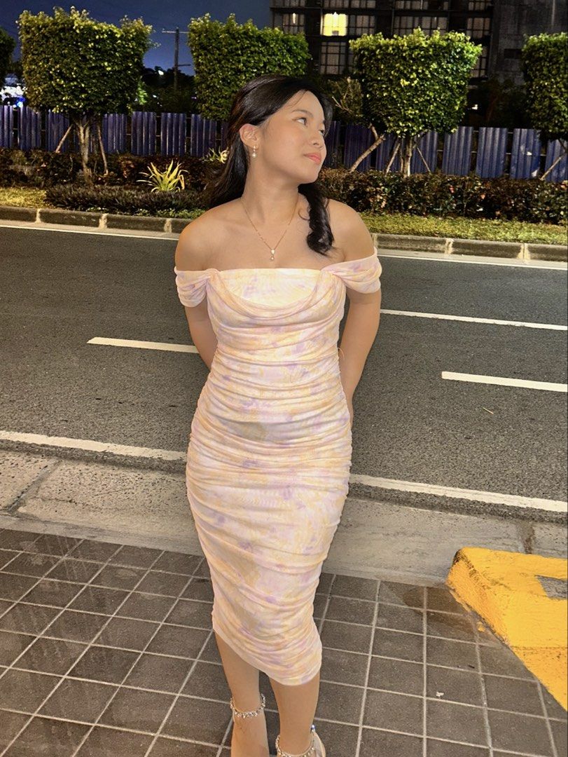 Yellow / Purple Floral Pattern Dress (Category: Dresses) located in Quezon City. Submitted by zyaseeds (Listing ID 1461757750, Image 1). Description: Size - Small Brand - Shein Yellow with Purple floral designs MOP - GCASH MOD - lalamove / jnt .