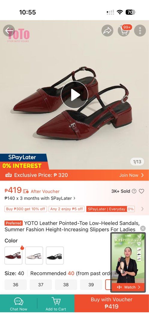 YOTO pointed toe low heeled sandals red (Category: Flats & Sandals) located in Quezon City. Submitted by xennnz (Listing ID 1461583261, Image 2). Description: YOTO pointed toe low heeled sandals red - never been used - cherry red burgundy pointed heels.