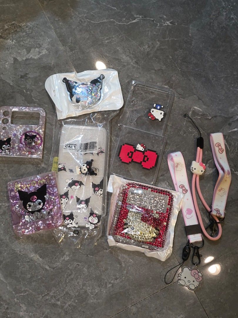 Z Flip 4 Sanrio Caee Set (Category: Cases & Sleeves) located in Taguig. Submitted by lovedbymicah (Listing ID 1461639811, Image 1). Description: Get all 8 for 600 only *Hello Kitty bedazzled (never used) *Kuromi w charm and pop socket *Kuromi pearlescent *Hello Kitty ribbon *3 Hello Kitty pink charms Last price posted. No breaking of set :) 📍BGC.