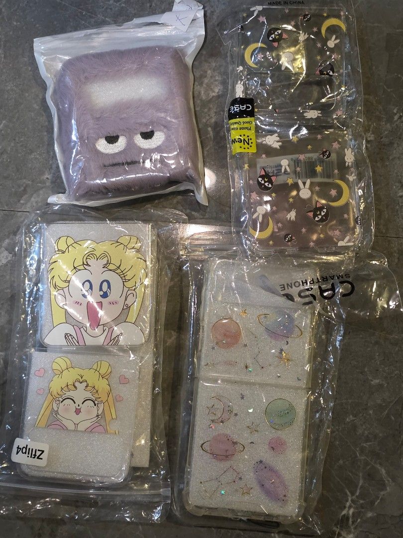 Z Flip Sailor Moon Case Set (Category: Cases & Sleeves) located in Taguig. Submitted by lovedbymicah (Listing ID 1461638295, Image 1). Description: Get all 4 for 500 *Sailor Moon *Luna-P *Galaxy with gold and holo details *Furry purple case Last price posted. No breaking of set :) 📍BGC.