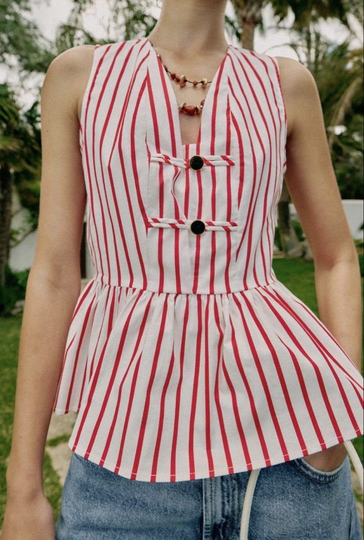Zara red & white peplum tip (Category: Blouses) located in Manila. Submitted by revibe_2025 (Listing ID 1461623556, Image 2). Description: BRAND NEW Pero natanggal yung tag nya. Xs to small size only sya. Negotiable but dont haggle much please .