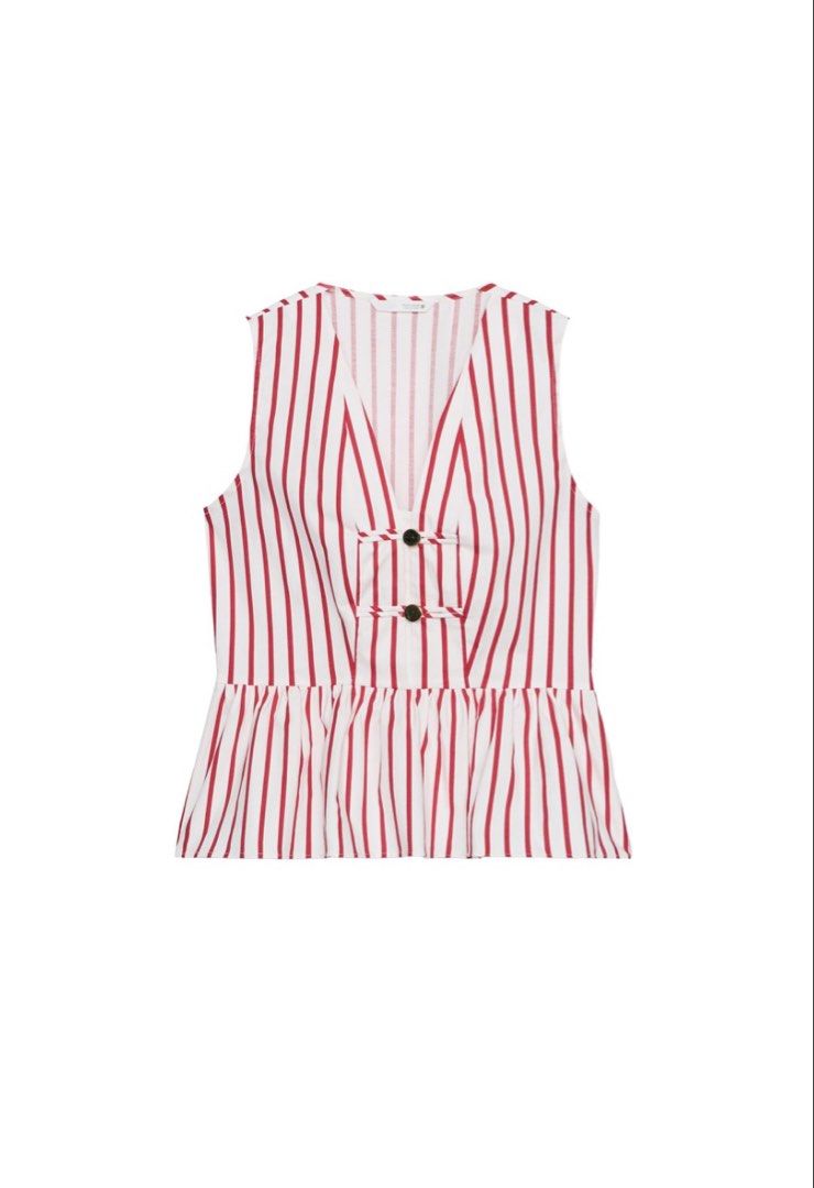 Zara red & white peplum tip (Category: Blouses) located in Manila. Submitted by revibe_2025 (Listing ID 1461623556, Image 1). Description: BRAND NEW Pero natanggal yung tag nya. Xs to small size only sya. Negotiable but dont haggle much please .