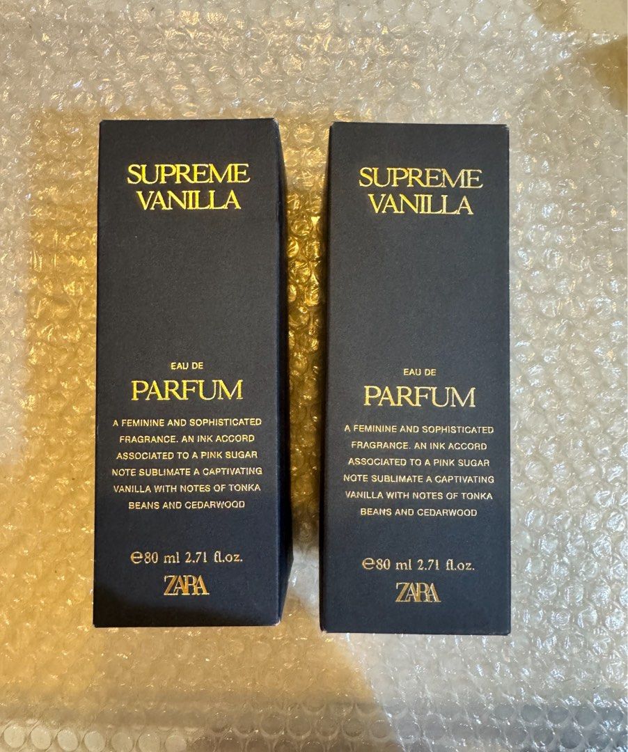 ZARA Supreme Vanilla Eau de Parfum (Category: Fragrance & Deodorants) located in Cebu City. Submitted by meemaoo (Listing ID 1461720975, Image 2). Description: - ZARA Supreme Vanilla Eau de Parfum - Each bottle is 80ml (2.71 fl oz) - 2400 EACH BOTTLE - 7 BOTTLES IN STOCK.