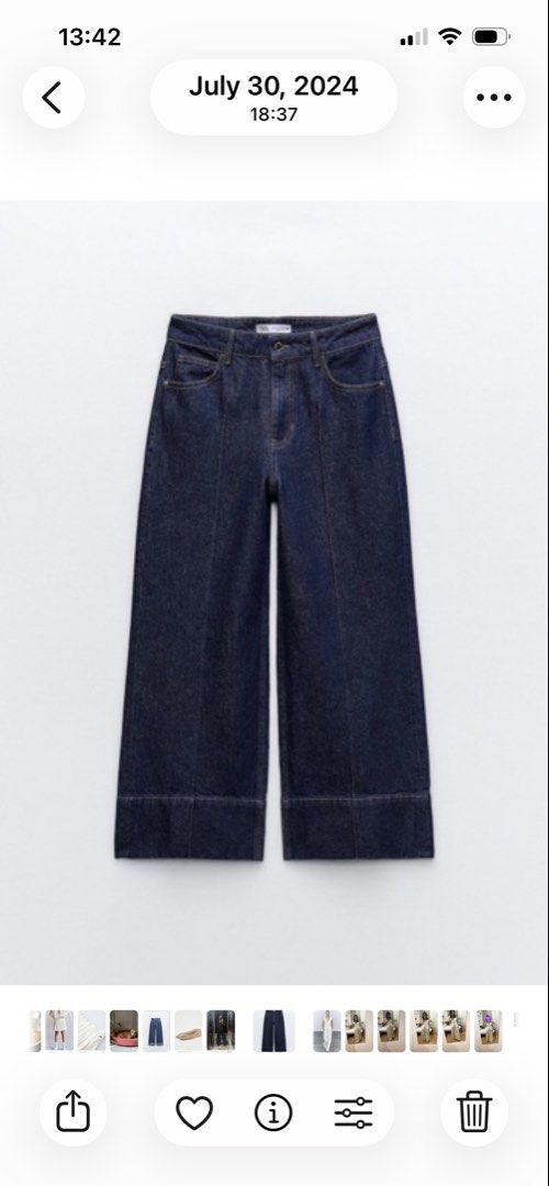 Zara Wide Leg Denim Jeans (Category: Jeans) located in Cebu City. Submitted by lovedbymomandiana (Listing ID 1461717491, Image 1). Description: - Zara dark wash wide leg jeans - High waisted fit - Cropped length - Front seam detail - Comfortable and stylish for everyday wear -like new!.