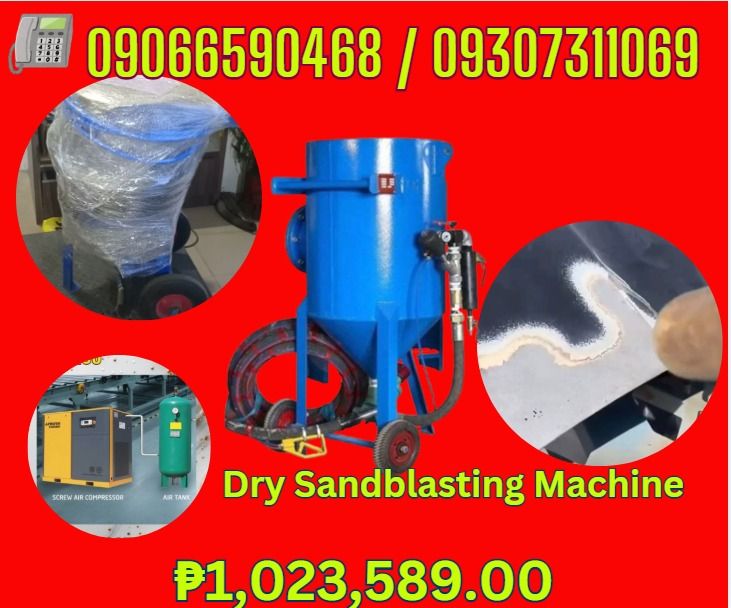 220VDry Sandblasting Machine Brand New (Category: Looking For) located in Makati City. Submitted by floressara96028 (Listing ID 1461881925, Image 1). Description: SANDBLASTING MACHINE DRY TYPE COMPLETE SET WITH AIR COMPRESSOR Brand New For Sale JD-600DA (220L) Customized 220V PHP 893,589 / 380V Standard PHP 1,023,589 / Customized 220V A set of accessories : 17m sand pipe*1pc+18m gas pipe 1pc+blasting gun*1pc Air Tank - 0.6 Cubic Meter Air Compres